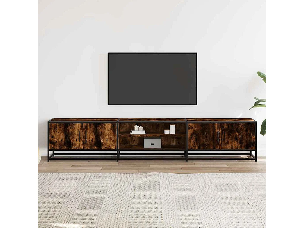 Meuble TV chêne fumé 210x35x41 cm bois d'ingénierie