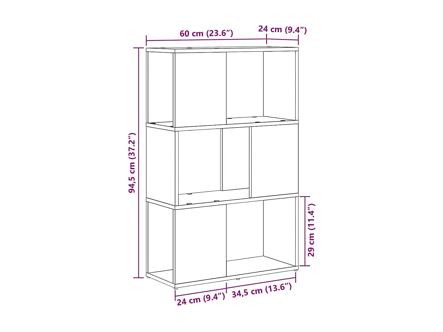 Centre de divertissement Noir 60 x 24 x 94 cm Bois d'ingénierie