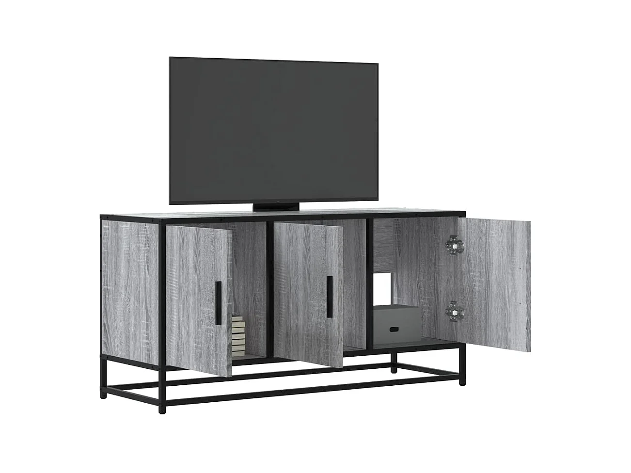 Mueble de TV Sonoma gris 100x35x50 cm de madera contrachapada y metal