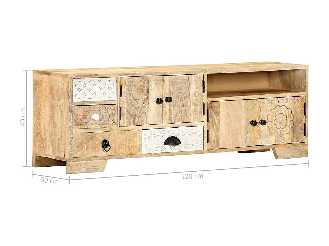 Meuble TV 120x30x40 cm Bois massif de manguier