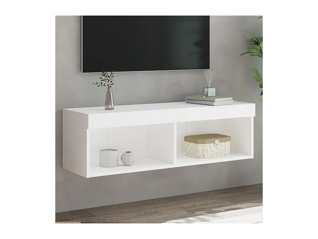 Meuble TV avec lumières LED blanc 100x30x30 cm