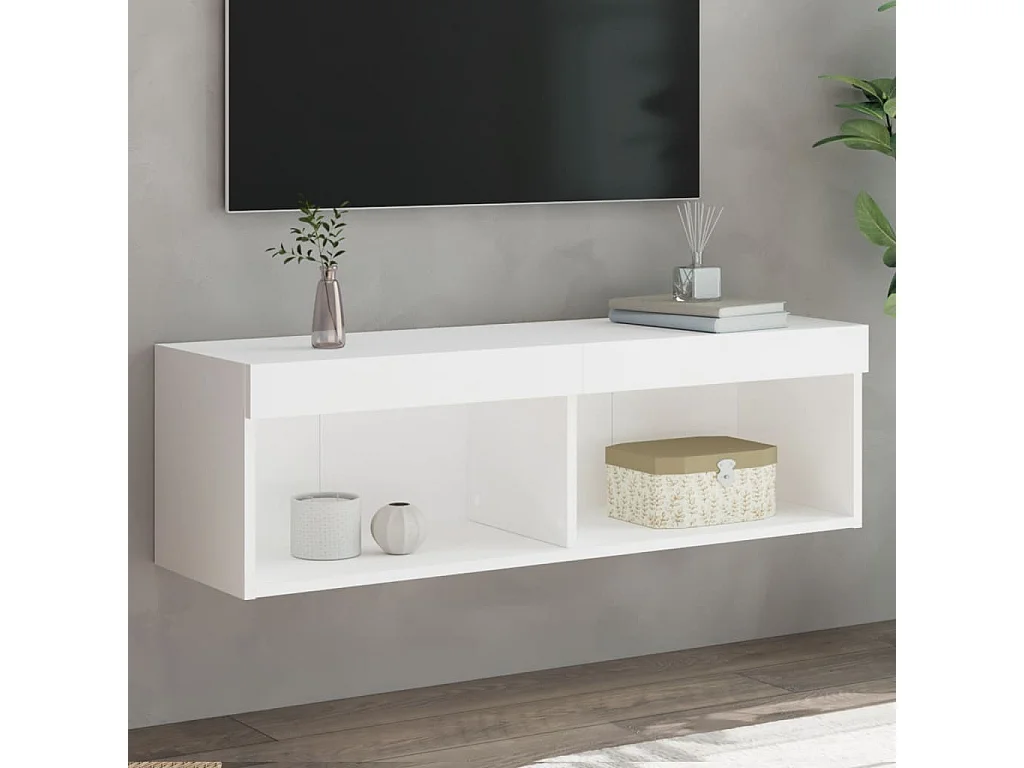 Meuble TV avec lumières LED blanc 100x30x30 cm