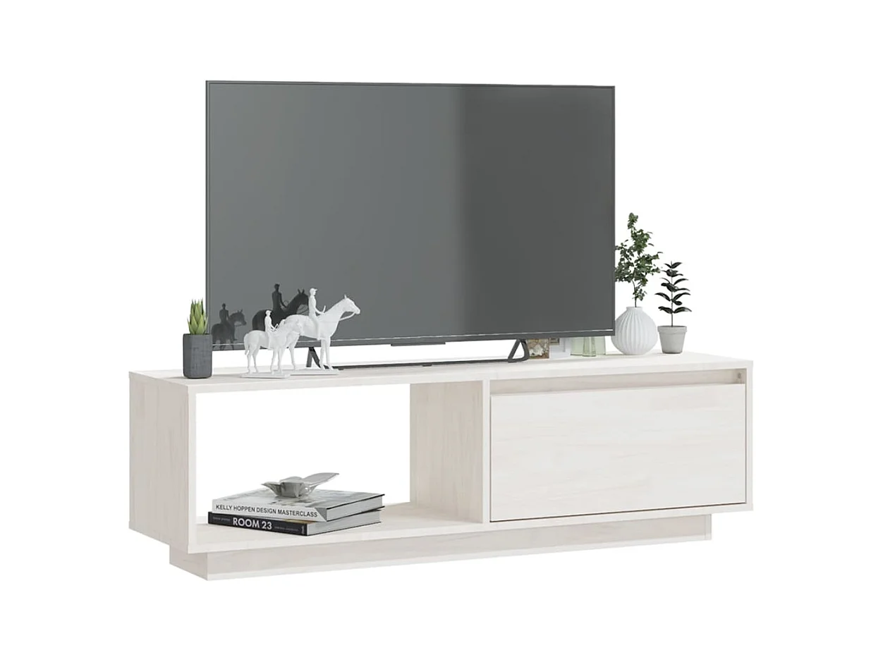 Witte tv-kast 110x30x33,5 cm Massief grenenhout