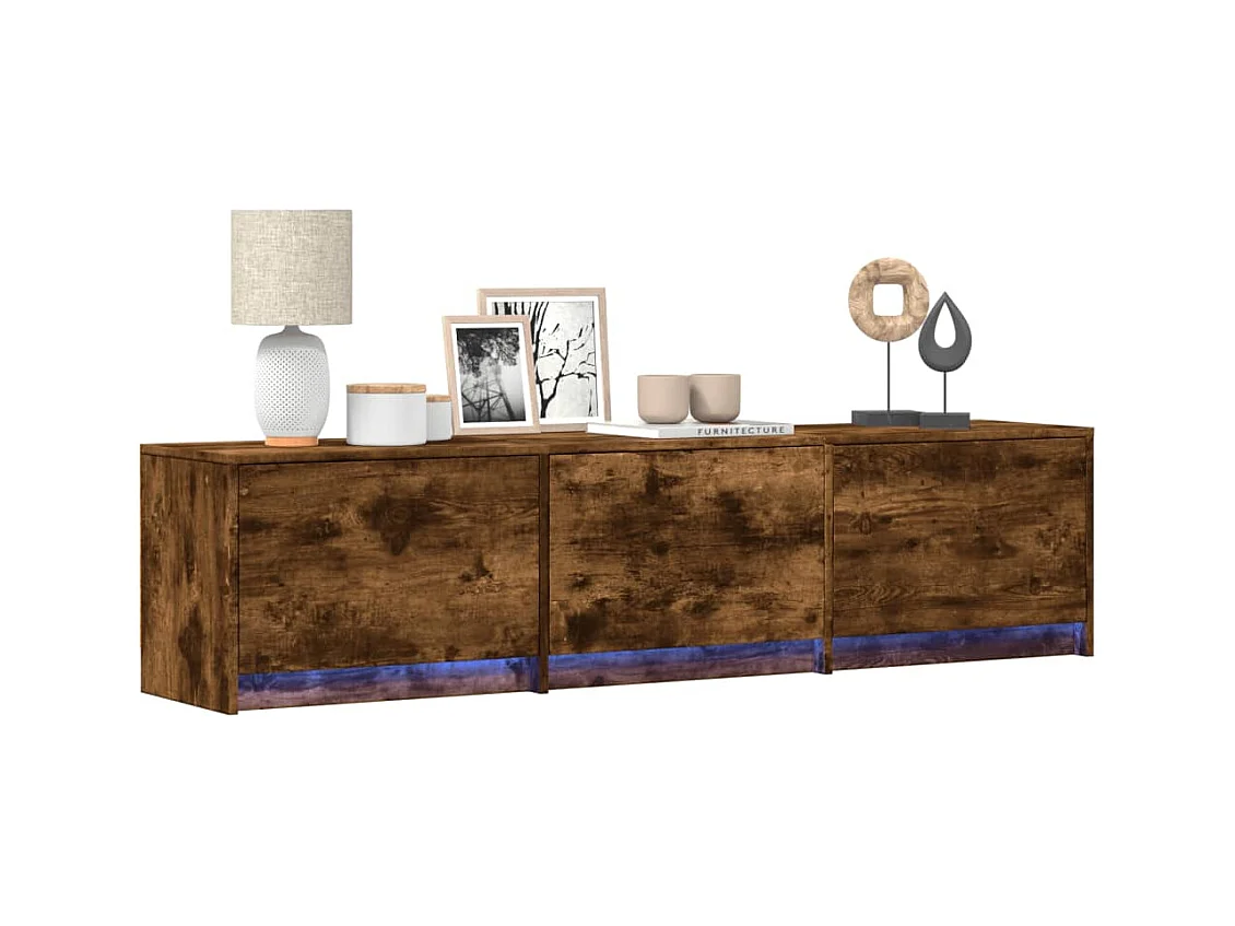 Meuble TV avec LED chêne fumé 165x34x40 cm bois d'ingénierie