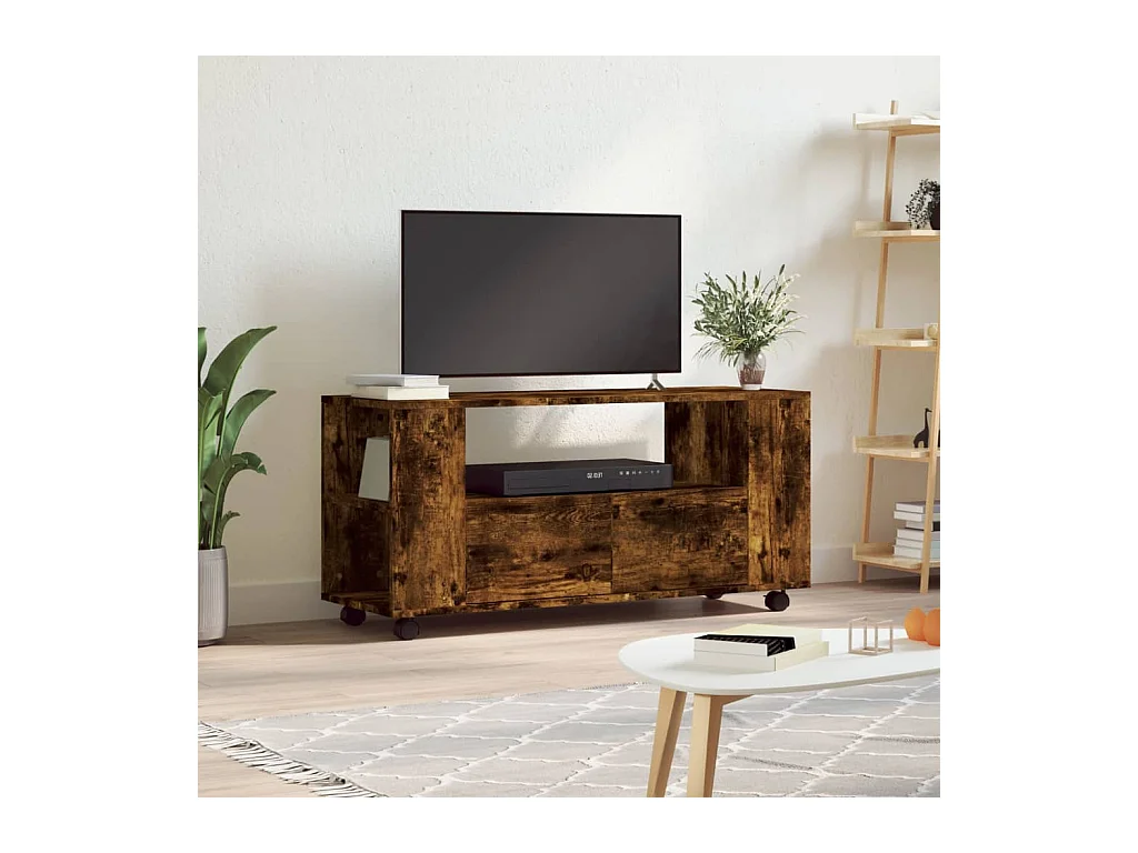 TV-meubel van gerookt eikenhout 102x34,5x43 cm bewerkt hout