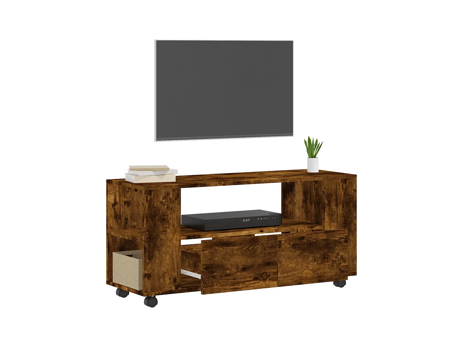 TV-meubel van gerookt eikenhout 102x34,5x43 cm bewerkt hout