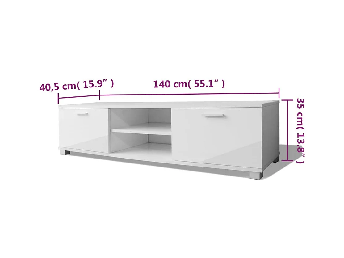 Meuble TV Blanc brillant 140x40,5x35 cm