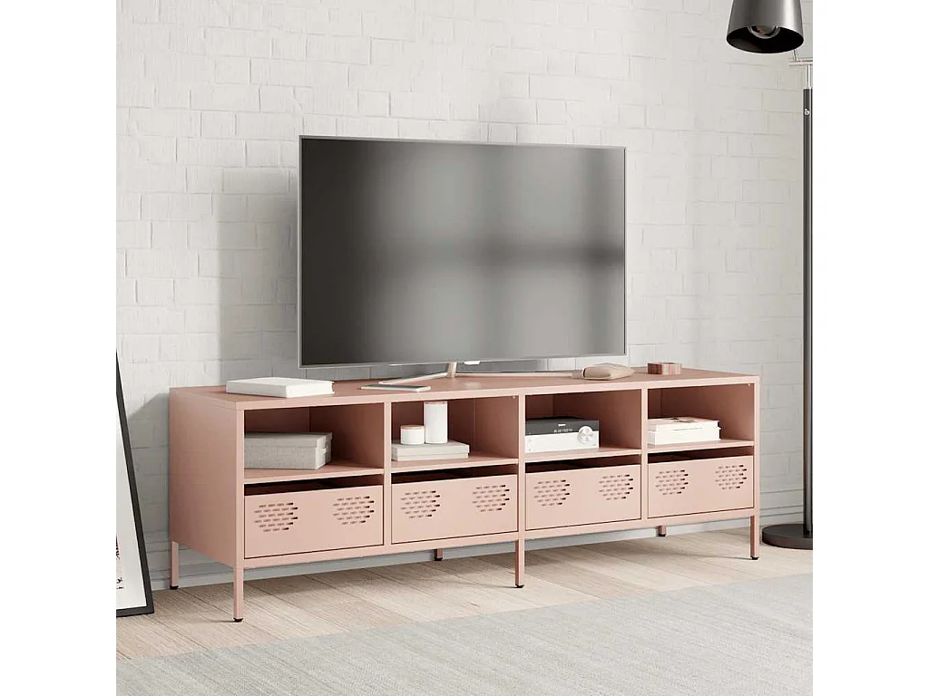 Meuble TV rose 135x39x43,5 cm acier laminé à froid
