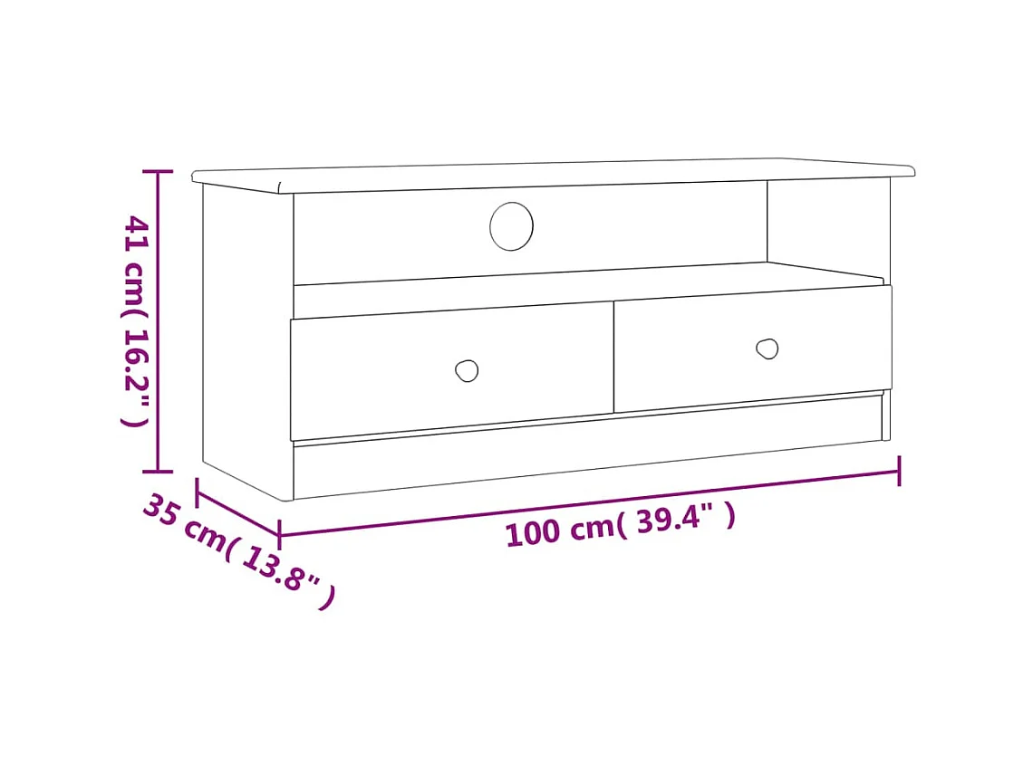 Mobile TV ALTA bianco e cassetti 100x35x41 cm in legno massello di pino