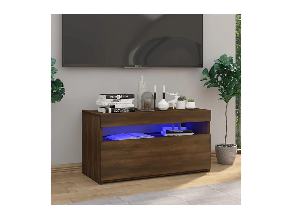 Meuble TV avec lumières LED Chêne marron 75x35x40 cm
