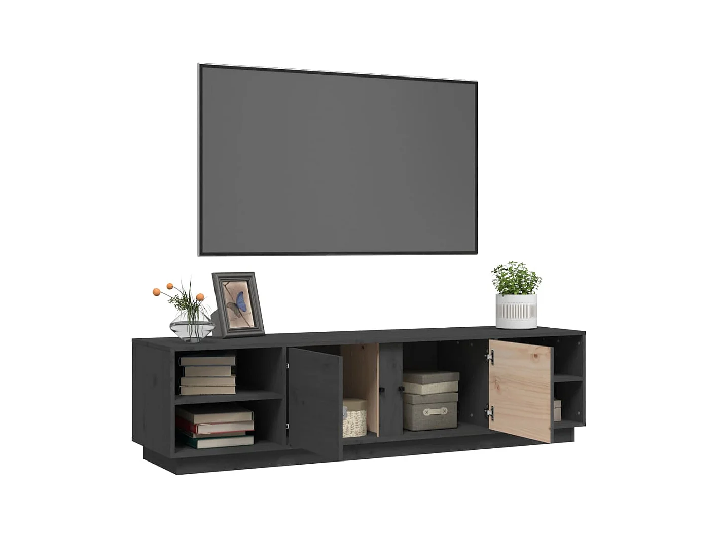 Meuble TV Gris 156x40x40 cm Bois de pin massif