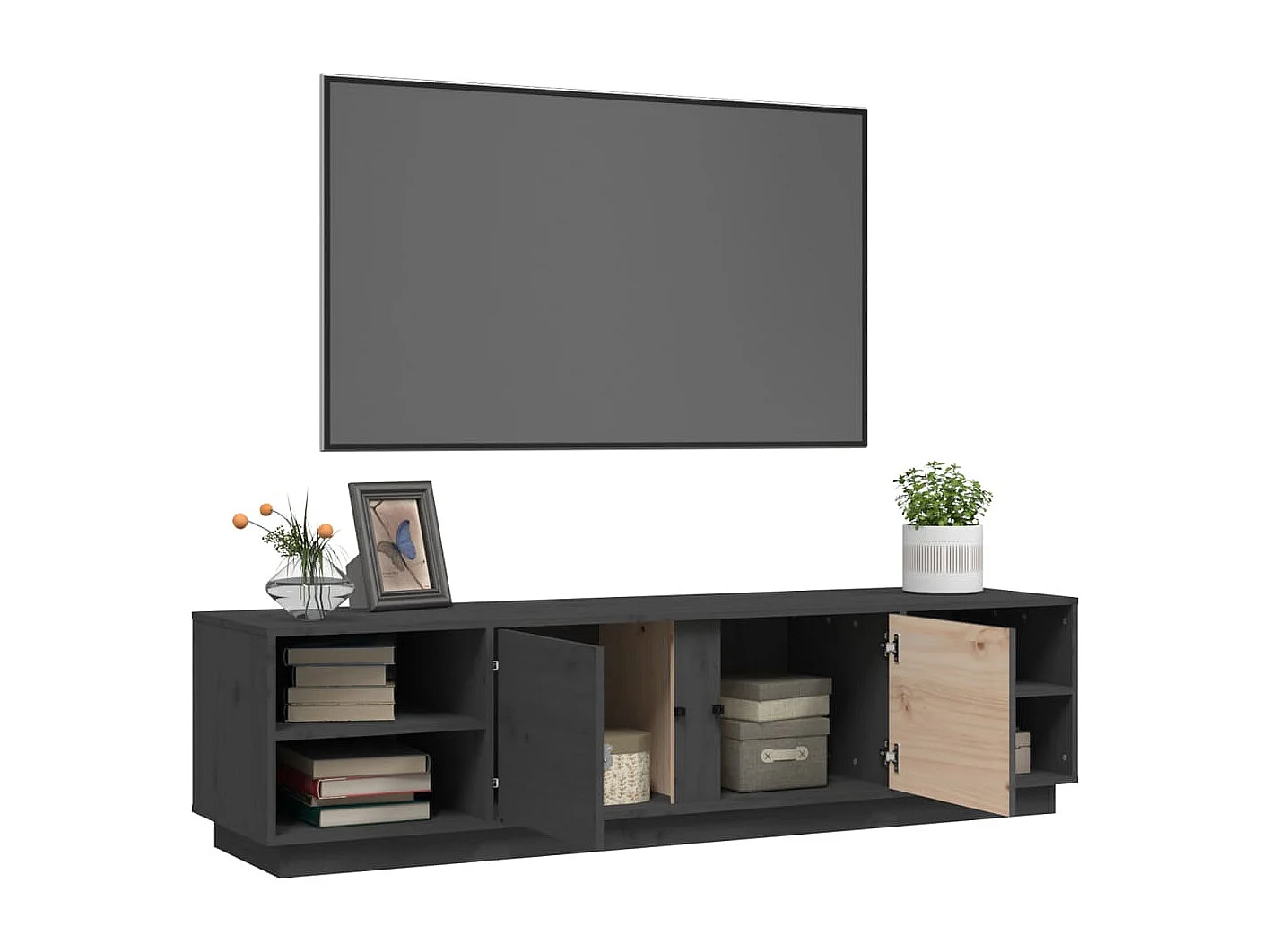 Meuble TV Gris 156x40x40 cm Bois de pin massif