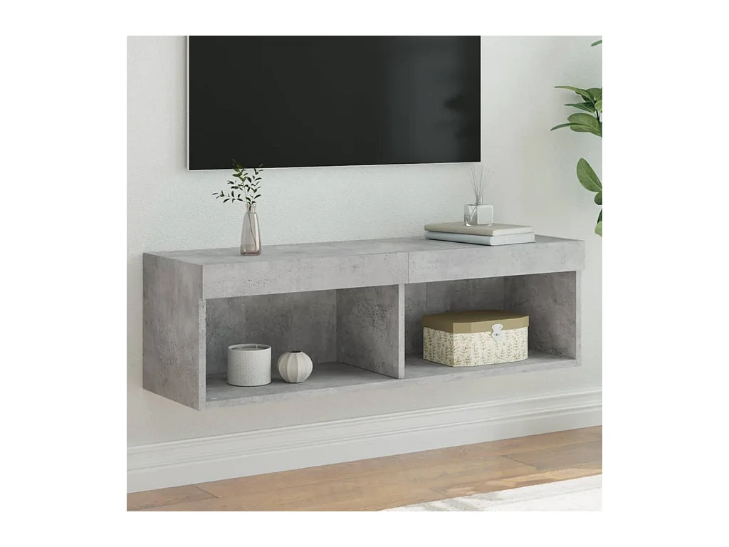 Meuble TV avec lumières LED gris béton 100x30x30 cm