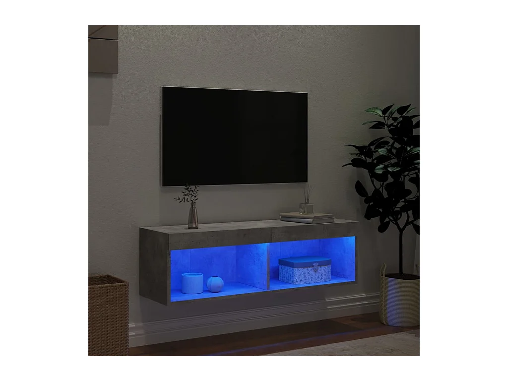 Meuble TV avec lumières LED gris béton 100x30x30 cm