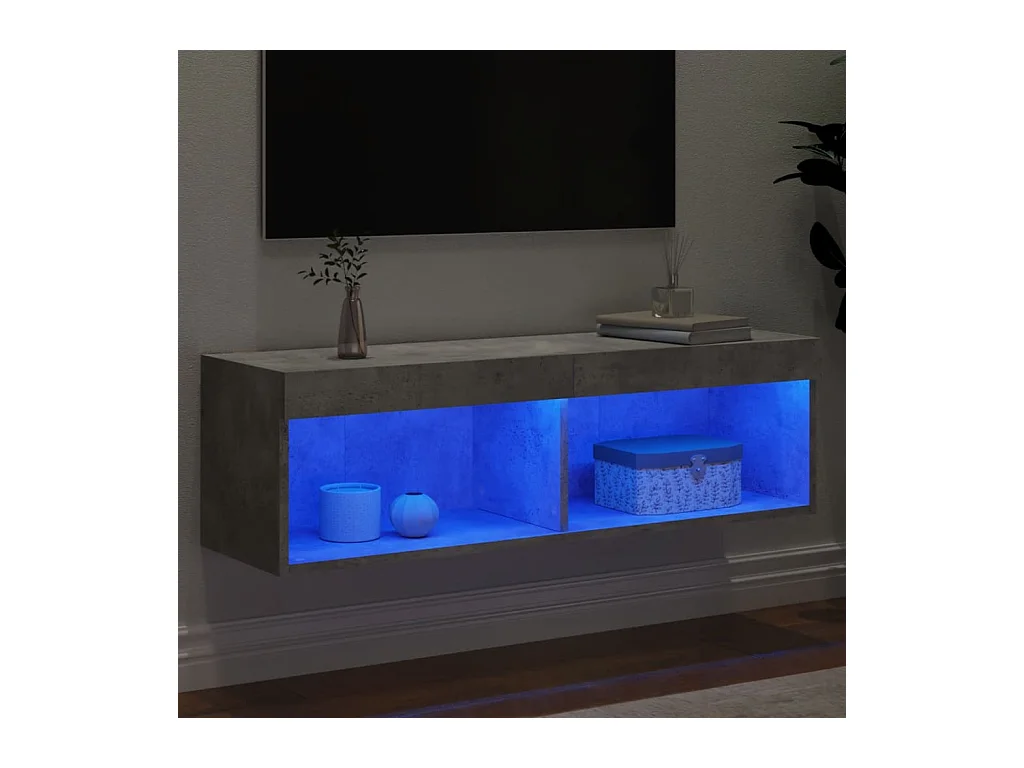 Meuble TV avec lumières LED gris béton 100x30x30 cm