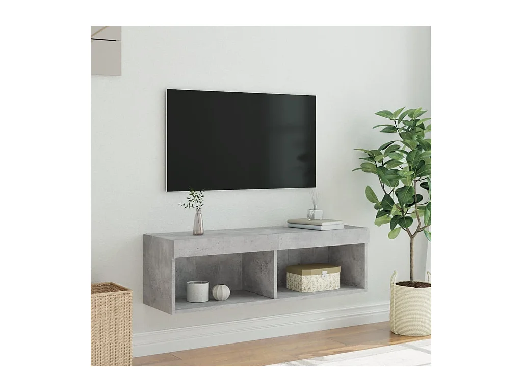 Meuble TV avec lumières LED gris béton 100x30x30 cm