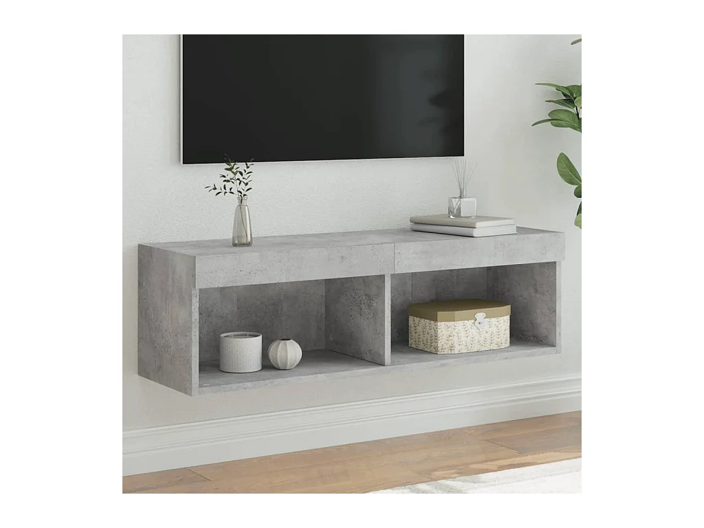 Meuble TV avec lumières LED gris béton 100x30x30 cm
