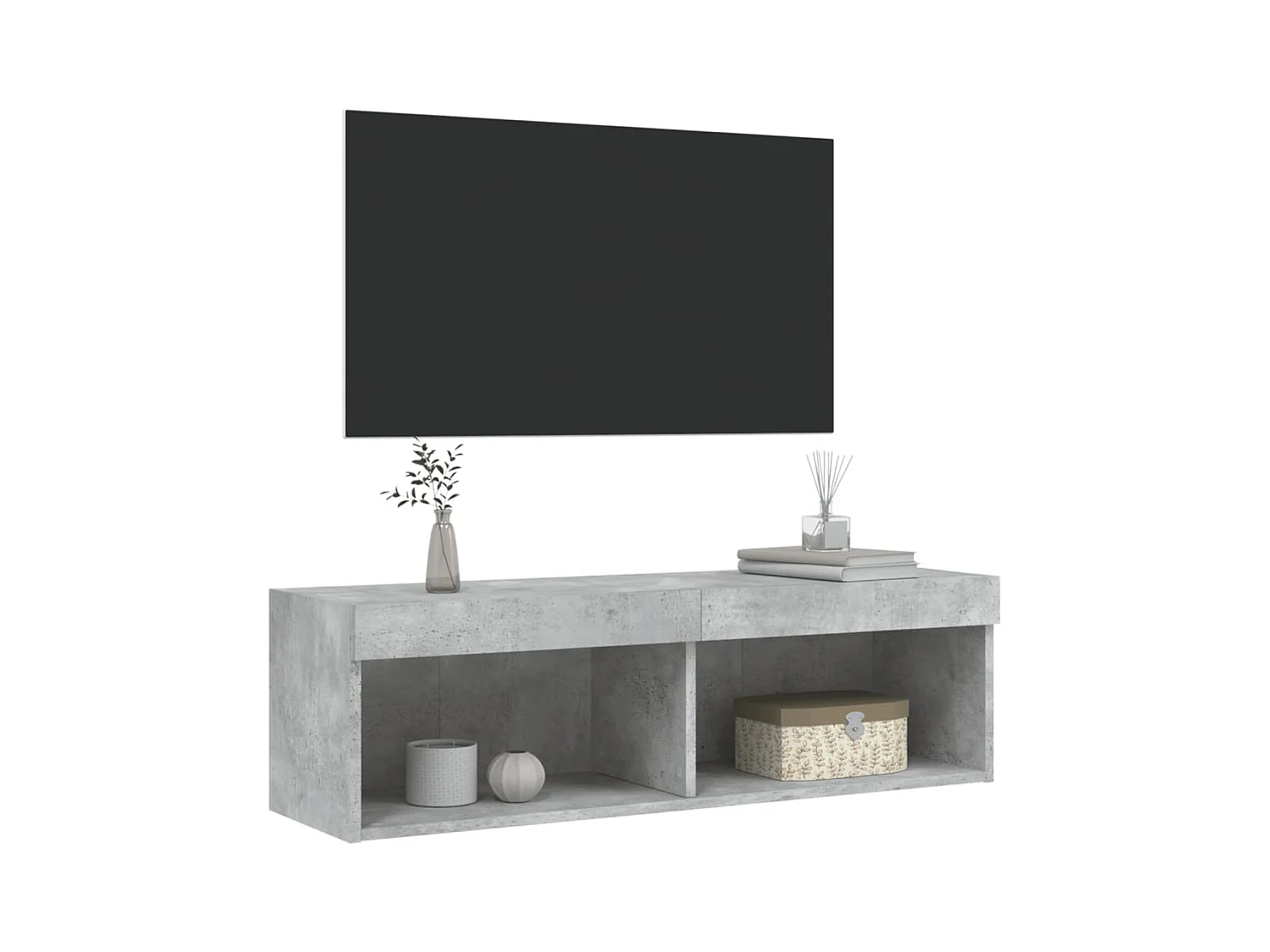 Meuble TV avec lumières LED gris béton 100x30x30 cm