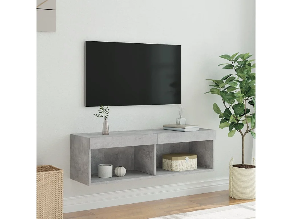 Meuble TV avec lumières LED gris béton 100x30x30 cm
