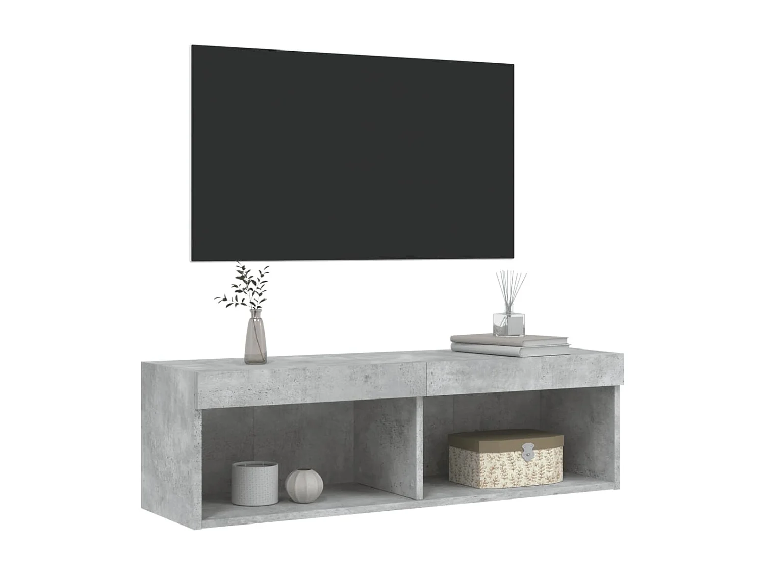 Meuble TV avec lumières LED gris béton 100x30x30 cm