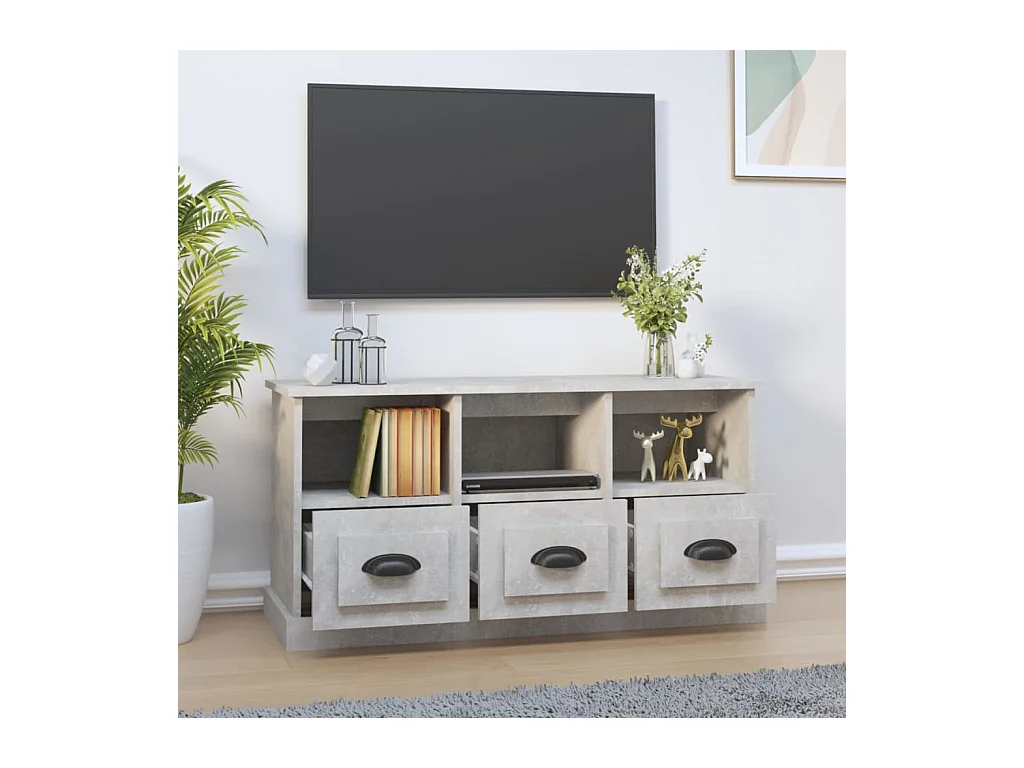 Meuble TV gris béton 100x35x50 cm bois d'ingénierie