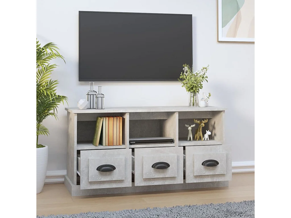 Meuble TV gris béton 100x35x50 cm bois d'ingénierie