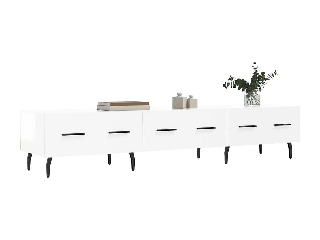 Weißer glänzender TV-Schrank 150x36x30 cm aus Holzwerkstoff