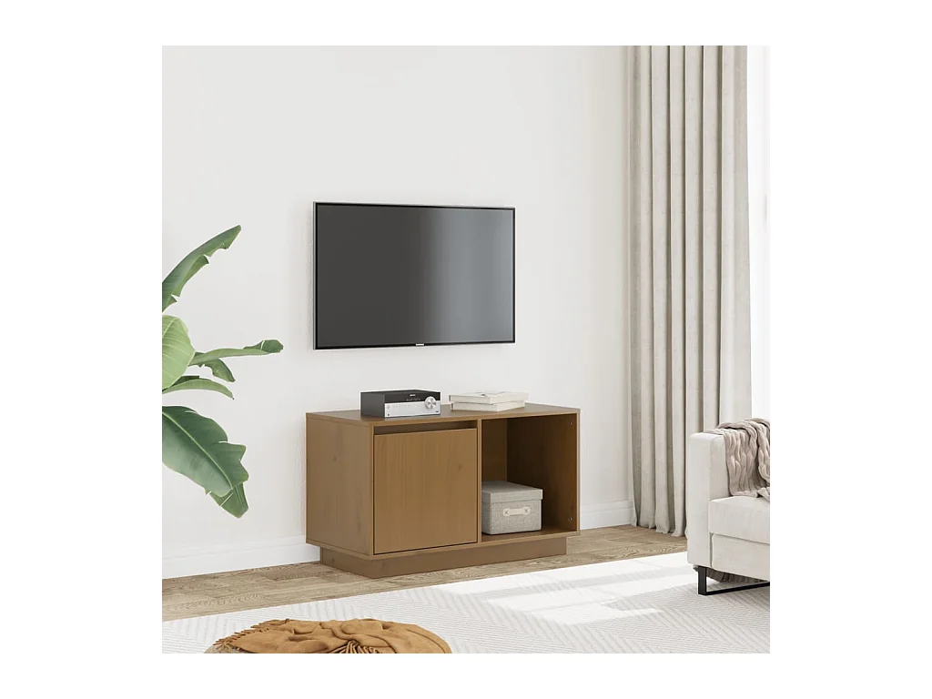 Meuble TV Marron miel 74x35x44 cm Bois de pin massif