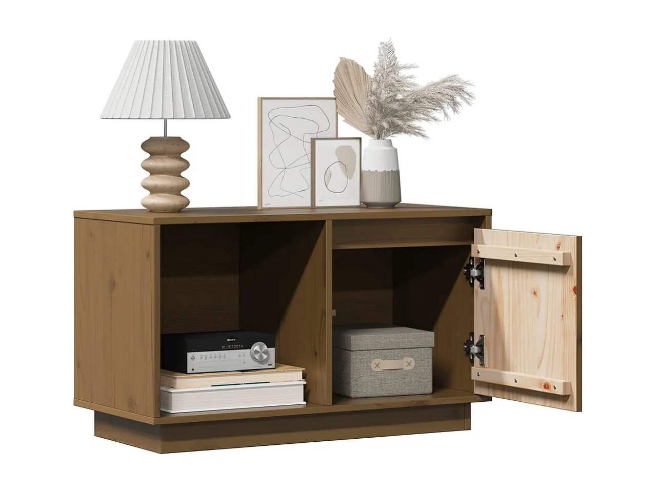 Meuble TV Marron miel 74x35x44 cm Bois de pin massif