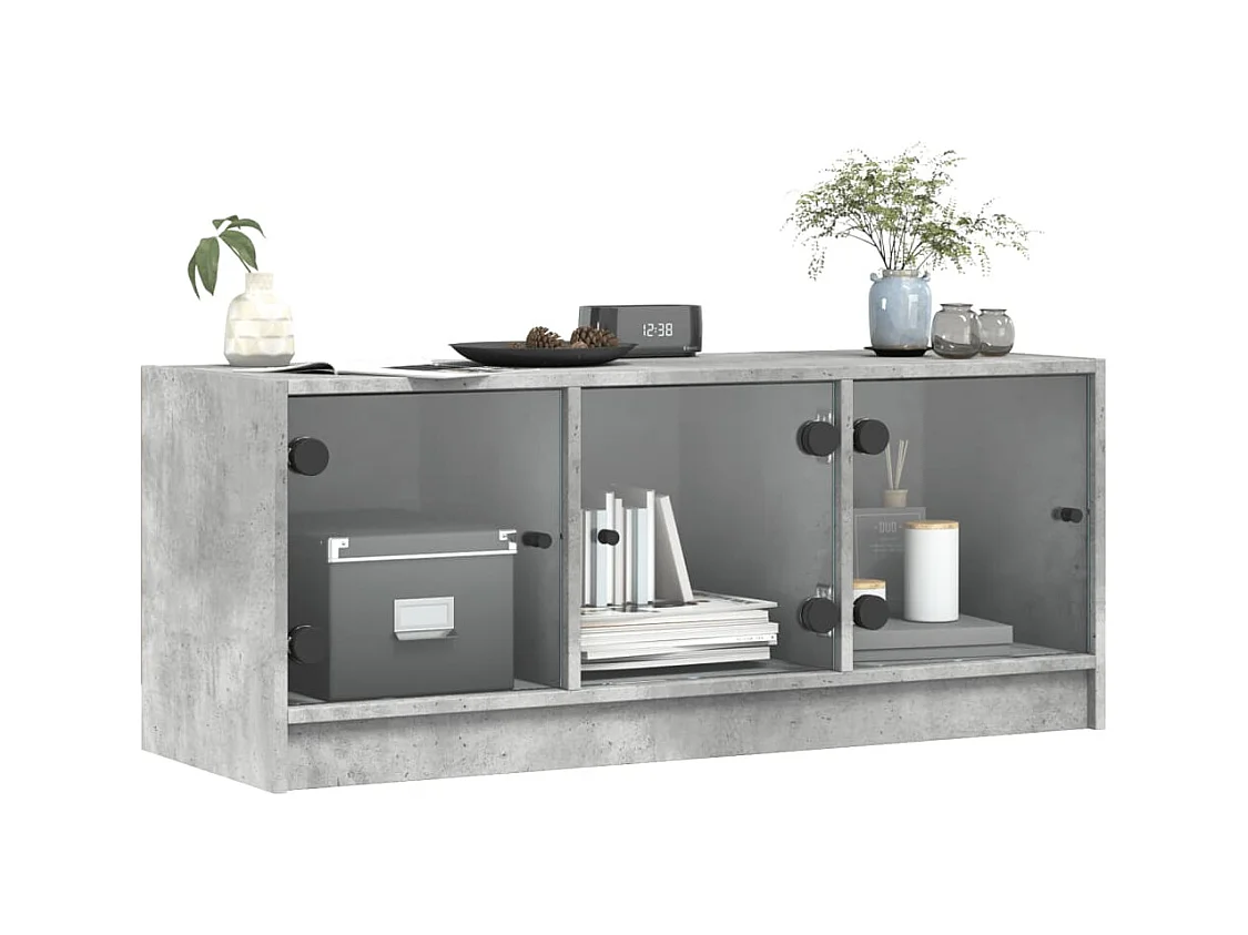 Meuble TV avec portes en verre gris béton 102x37x42 cm