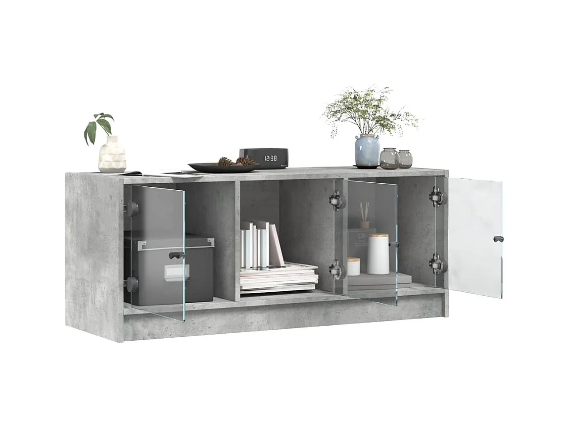 Meuble TV avec portes en verre gris béton 102x37x42 cm