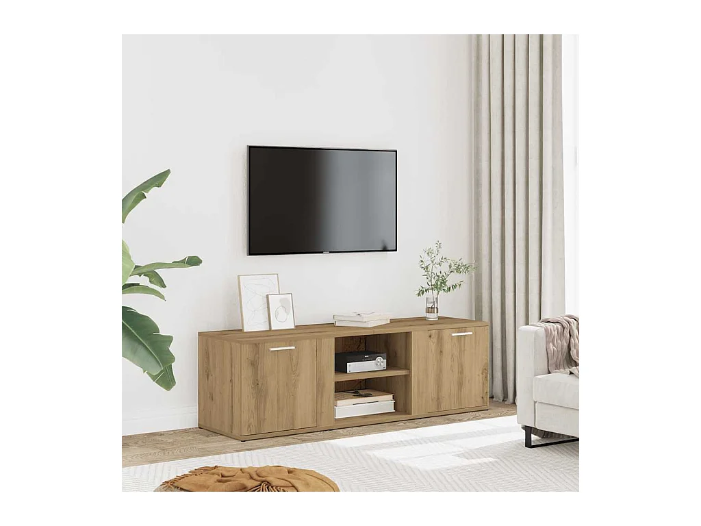 Meuble TV chêne artisanal 120x34x37 cm bois d'ingénierie