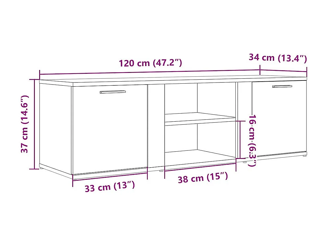 Meuble TV chêne artisanal 120x34x37 cm bois d'ingénierie