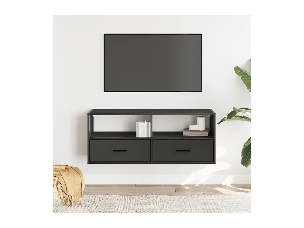 Meuble TV noir 100x31x39,5 cm bois d'ingénierie et métal