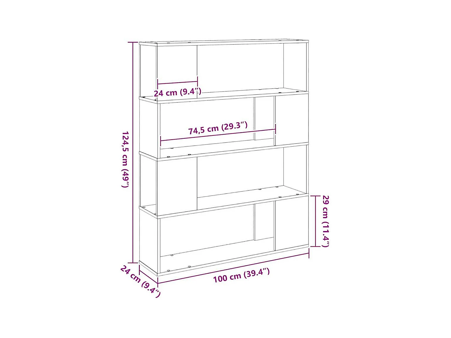 Centre de divertissement Noir 100 x 24 x 124 cm