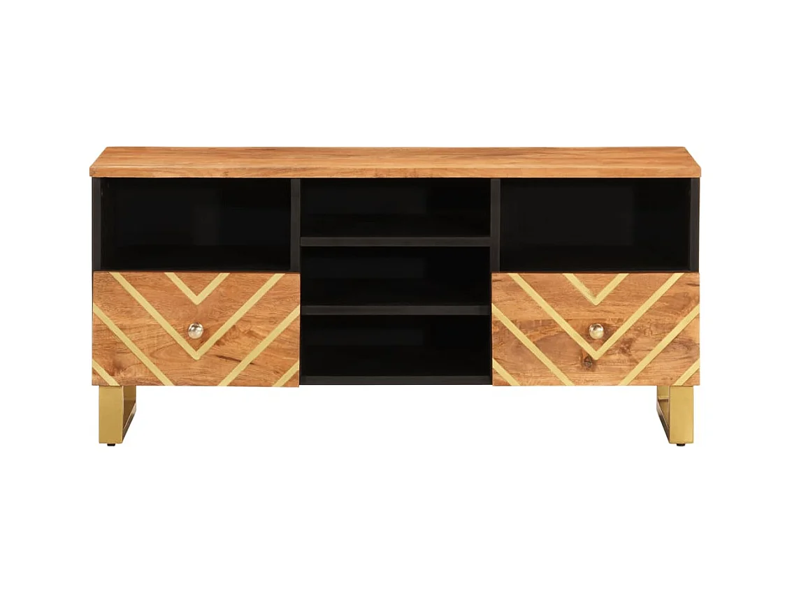 Meuble TV marron et noir 100x33,5x46 cm bois massif de manguier