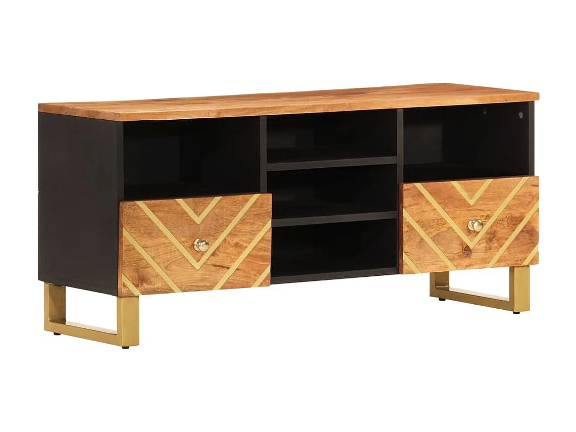 Meuble TV marron et noir 100x33,5x46 cm bois massif de manguier