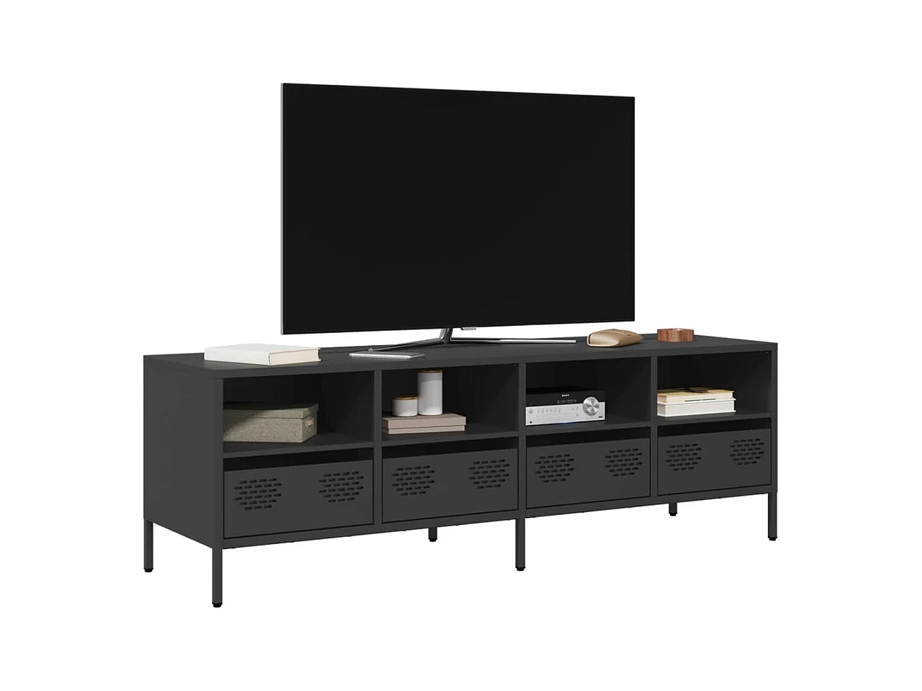 Mobile porta TV nero 135x39x43,5 cm in acciaio laminato a freddo