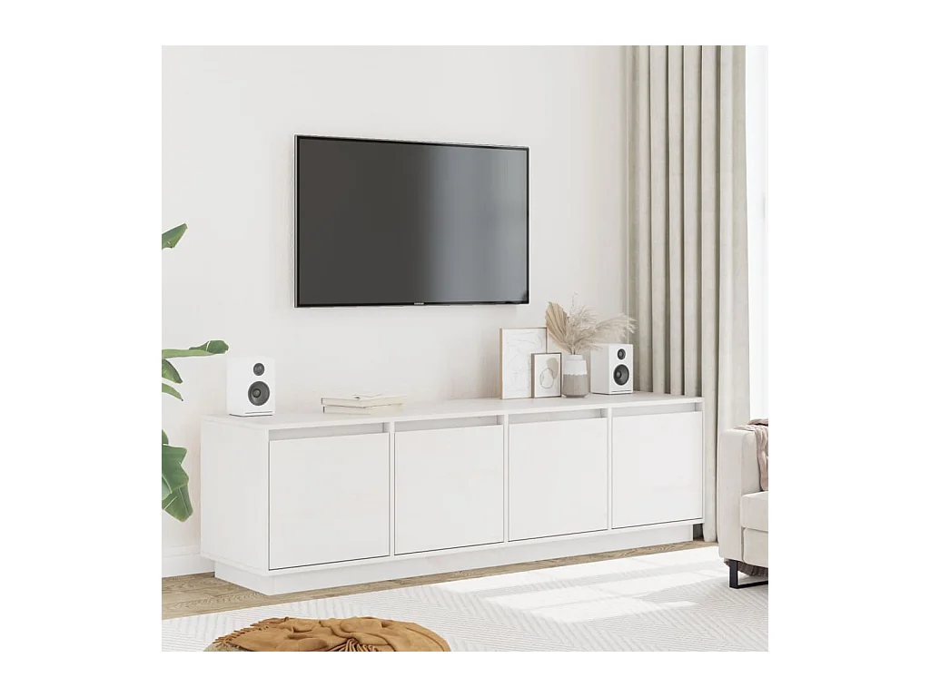 Meuble TV Blanc 156x37x45 cm Bois de pin massif