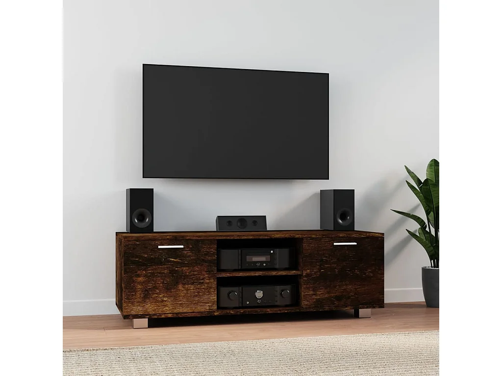 Meuble TV Chêne fumé 120x40,5x35 cm Bois d'ingénierie