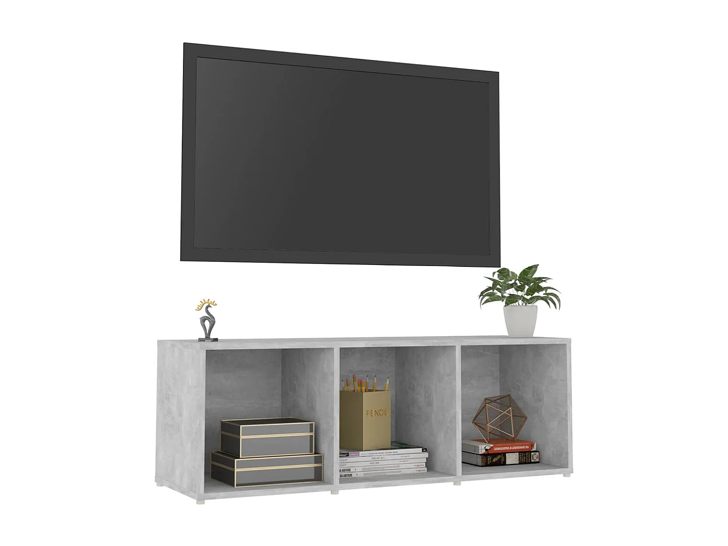 Meuble TV gris béton 107x35x37 cm bois d’ingénierie
