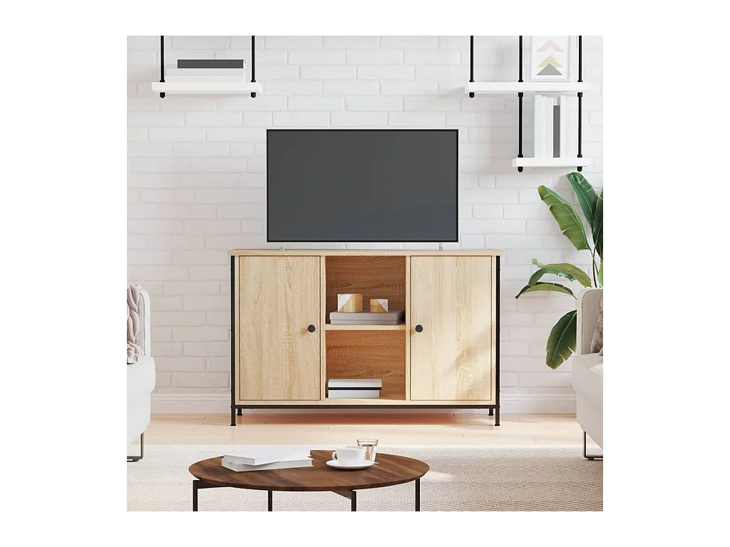 Meuble TV chêne sonoma 100x35x65 cm bois d'ingénierie
