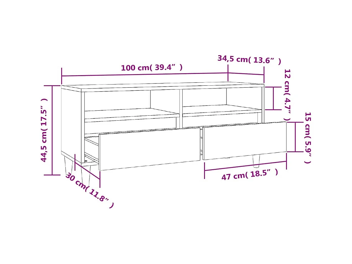 Mobile TV in rovere affumicato 100x34,5x44,5 cm in legno ingegnerizzato