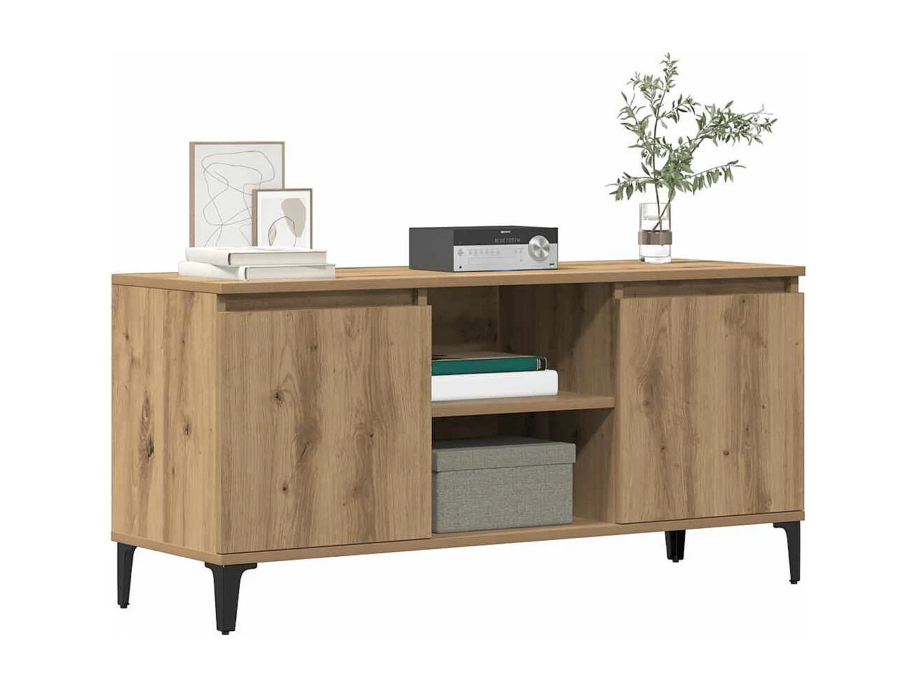 Meuble TV chêne artisanal 102x35x50 cm bois d'ingénierie