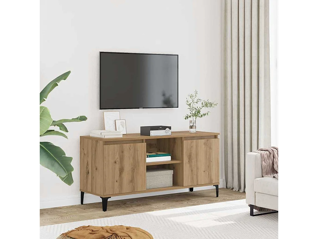 Meuble TV chêne artisanal 102x35x50 cm bois d'ingénierie