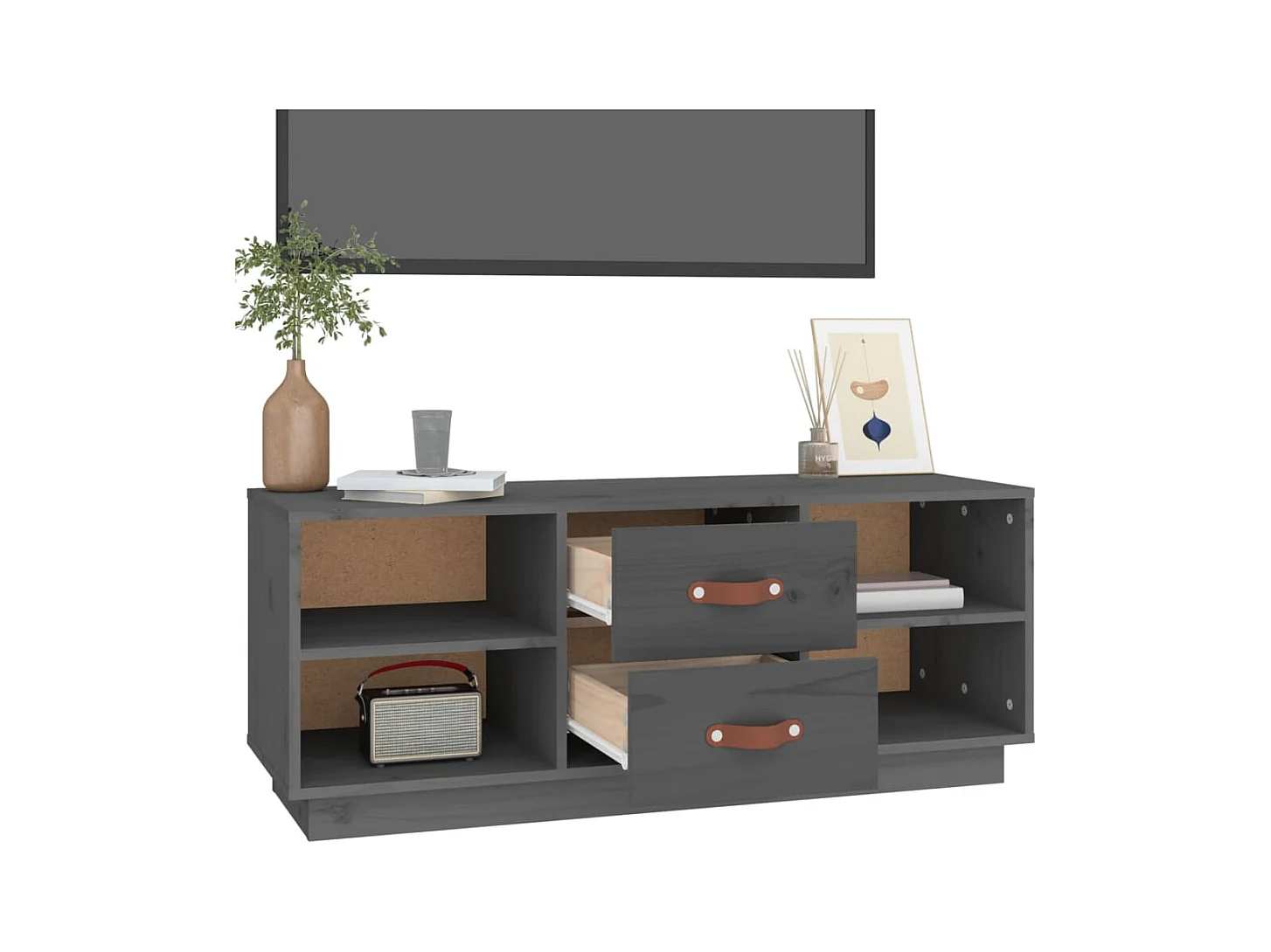 Meuble TV Gris 100x34x40 cm Bois de pin massif
