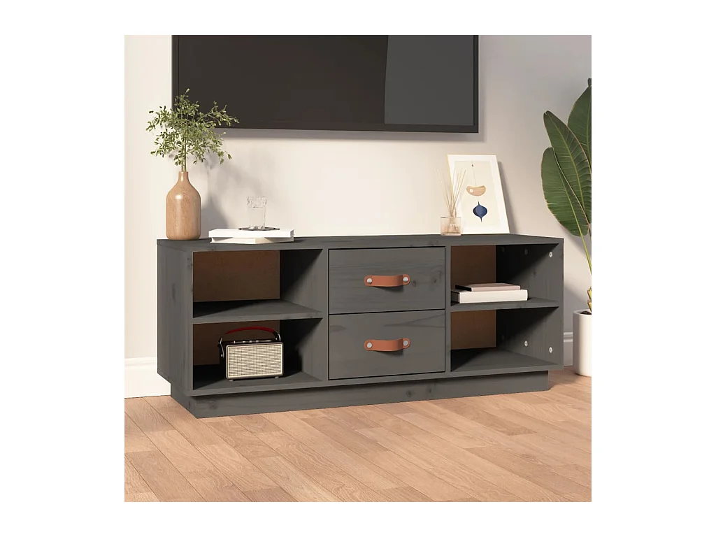 Grauer TV-Schrank 100x34x40 cm Massivholz Kiefer