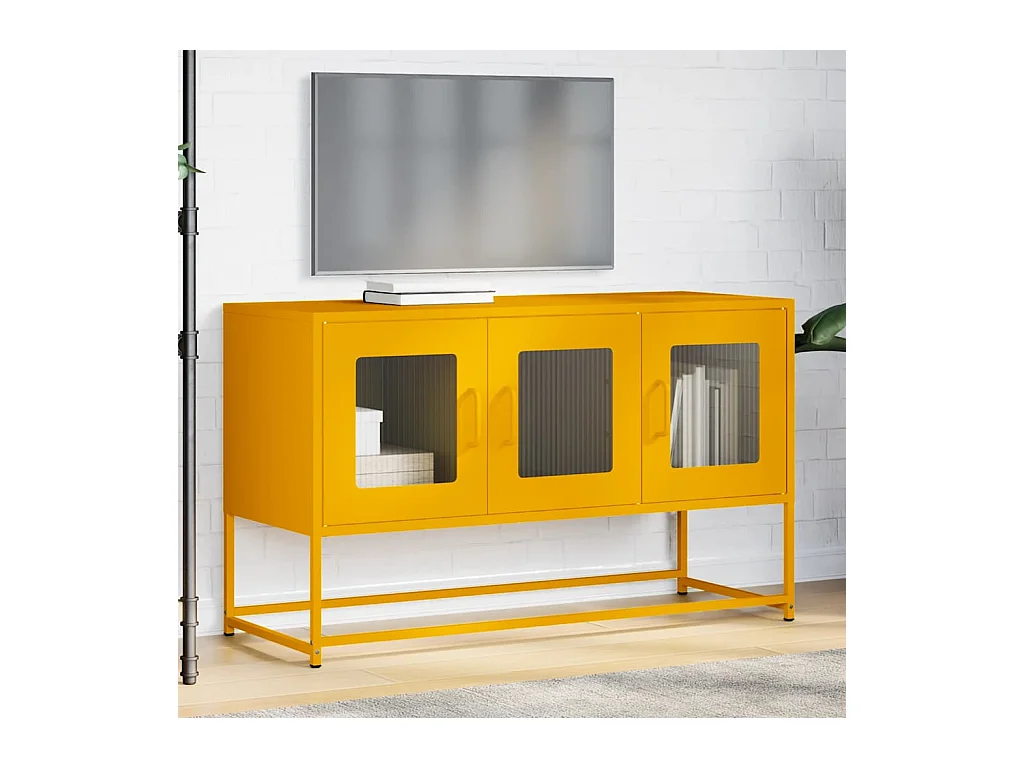 Meuble TV jaune moutarde 100,5x39x60,5 cm acier laminé à froid