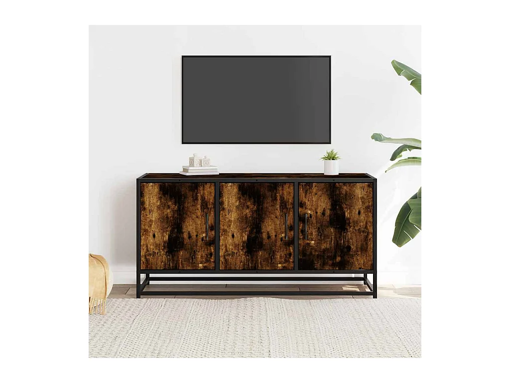Meuble TV chêne fumé 100x35x50 cm bois d'ingénierie et métal