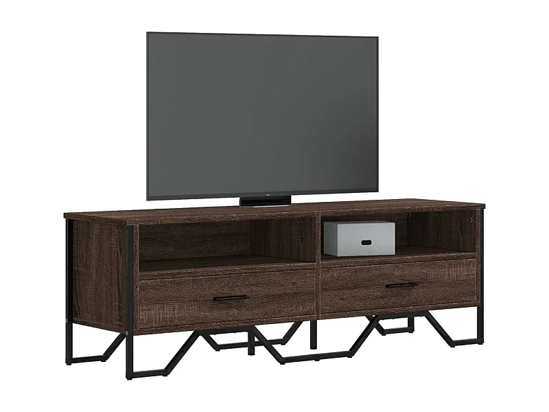 Bruin eiken tv-meubel 122x34x41 cm bewerkt hout